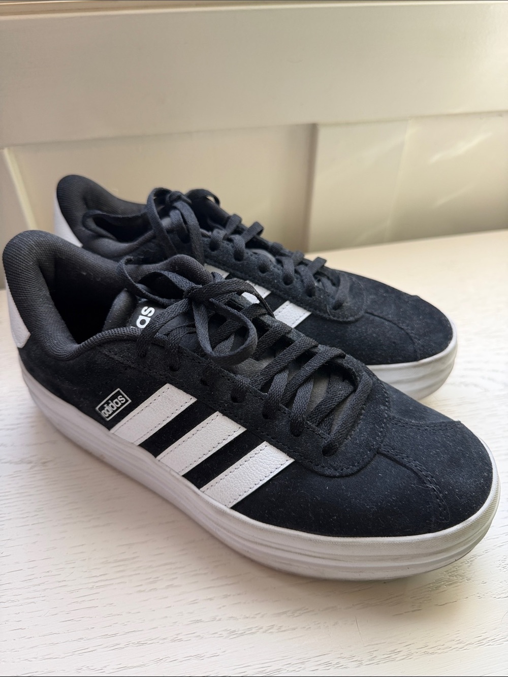 Adidas Black and White Platform Sneakers